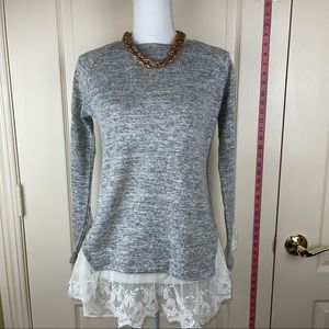 NWOT gray sweatshirt with lace details size large